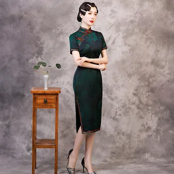 Čierne Sexy Štíhla Čínske Ženy Cheongsam Polovice Dĺžky Satin Klasické Večerné Šaty Veľkosť 3xl Qipao Vintage Strany Vestidos