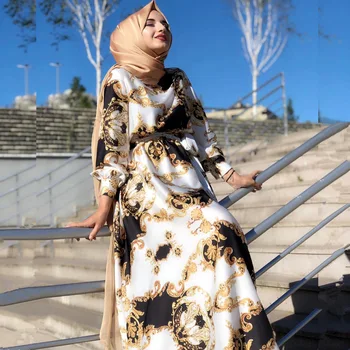 Letné Ľahké Šaty 2021Plus Veľkosť Moslimských Vytlačené Krajky-up Dlhé Šaty Abayas Pre Ženy turecký Islam Oblečenie Eid Mubarak Kaftan