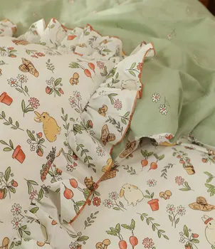 ROZTOMILÝ módne králik kvet, zelená posteľná bielizeň nastaviť dieťa dospievajúce dievča,bavlna twin plný kráľovná bytový textil plochý list obliečka na vankúš perinu