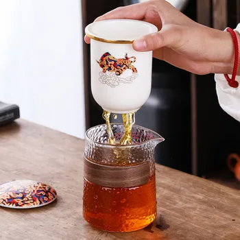 Jeleň Maľovanie Krava Prenosné Vonkajšie Cestovné Čaj Sada Keramických Anti Scalding Jednoduché Teaware Čaj, Takže Express Pohár Dizajnér Darček Dobré