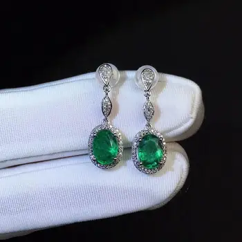SHILOVEM 925 sterling silver Prírodné Emerald stud náušnice klasické jemné Šperky ženy, svadobné veľkoobchod 4*6 jce0406158agml