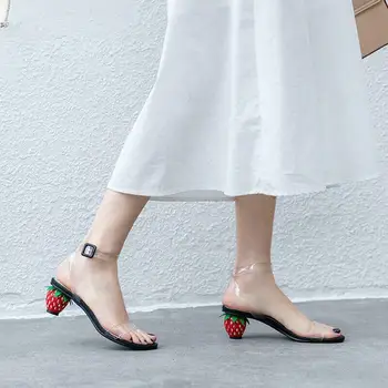 Jahoda Podpätky Ženy Dámy Popruh Otvorené Prst Transparentné Sandále, Topánky Nové