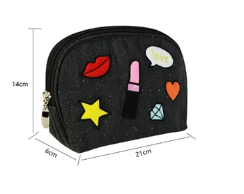 Nový štýl, móda, cestovanie Malé makeupbag denim výšivky mäkkýšov puzdro cartoon vzor tlač kozmetické tašky