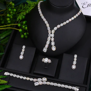 Missvikki Naija Strany 4PCS Luxusné Ženy Dubaj Svadobné Šperky Nastaviť Cubic Zirconia Bicolor Náhrdelník Afriky Svadobné Šaty, Šperky