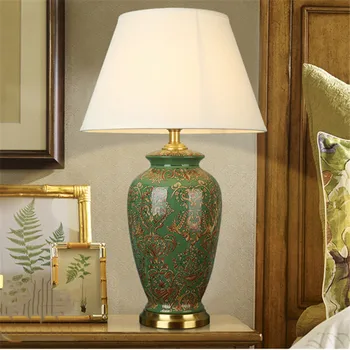 Americký Štýl Zelené Kvety Keramická Stolná Lampa Pre Spálne Posteli Obývacia Izba Foyer Štúdia Stolná Lampa Nočné Svetlo 190115