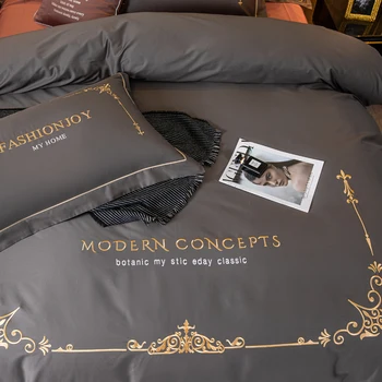 2021 Štyri-dielna posteľná bielizeň jednoduché bavlny, dvojité domácnosti posteľ list deka kryt vyšívané keper pohodlné lôžka tmavo šedá