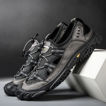 2021 Nové Letné Topánky Mužov Sandále Howllow-Z Priedušného Mikrovlákna Kožené Topánky Človeka vonkajšie Plážové Sandále Vonkajšie Mužov Topánky