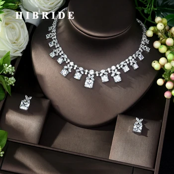 HIBRIDE AAA Cubic Zirconia Svadobný Náhrdelník a Náušnice Luxusné Crystal Svadobné Šperky Sady pre Družičky, Ženy Šperky N-1041