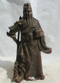Pieseň voge gem S1760 12 Čínsky Bronz stojan Nôž dragon Gong Guan Yu Bojovník Boh Všeobecné Socha