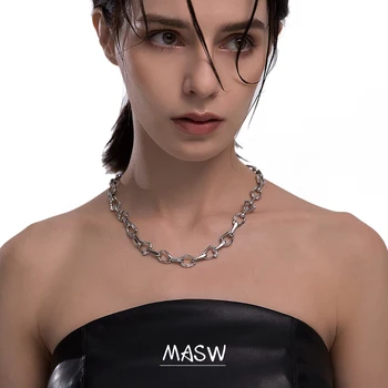 MASW Originálny Dizajn Reťazí Náhrdelník Hot Predaj Populárne Striebristé Pokovovanie Mosadze Vysoko Kvalitné Zirkón Choker Náhrdelník Pre Ženy