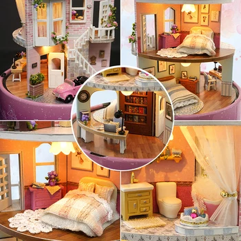 LucyDdoll Doll House Miniatúrne DIY domček pre bábiky S Furnitures Dreveného Domu, Hračky Pre Deti Darček k Narodeninám Rohu Ulice B031