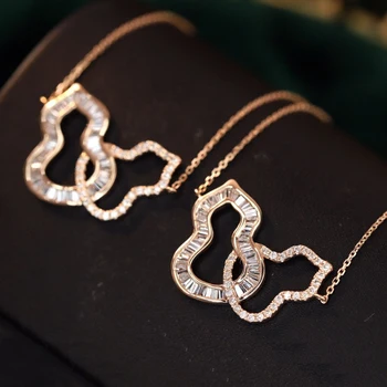Aazuo 18K Pevné Rose Gold Real Diamanty 0.55 ct Luxusné Dvojlôžkové Tekvice Náhrdelník S Reťazca Nadaný Pre Ženy, Narodeniny, Svadobné Party