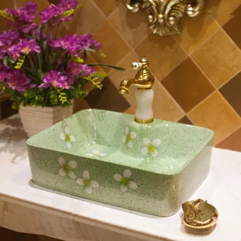 Pestré Prírodné Presklené Kvet Obdĺžnik Umenie Umývanie Kúpeľňa Umývadlo Pre Domáce Ozdoby