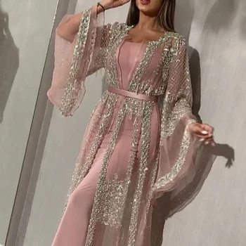 Moslim, Módne Šaty, Luxusné Vysoké Sequin Vyšívané Čierne Dlhé Sukne Abaya Dubaj Čipky Ramadánu Kaftan Islamskej Kimono Ženy 2021