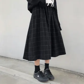 2 farby japonskom štýle, vysoko elastický pás Dlhé Sukne Žena 2019 jeseň zimný prehoz A-line skladaný Sukne dámske (X1078)