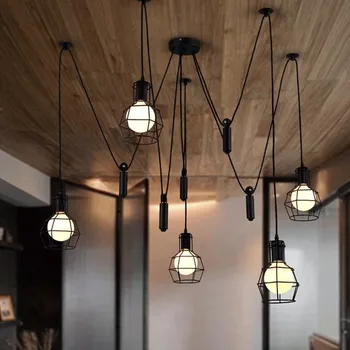 Loft Priemyselné spider lampa krytý domova kladka prívesok svetlo Kuchyňa kaviareň Reštaurácia závesné stropné svietidlá svietidlá