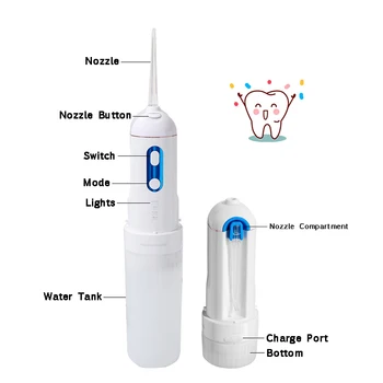 Prenosné Elektrické 4 Režimy Zubné Zub Ústne Irigátor Vody Flosser 5 Jet Tipy na Cestovanie Umývanie Čistenie USB Nabíjateľné Nepremokavé