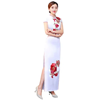 Kvetinové Výšivky Bodycon Žena Qipao Sexy Dlhé Klasické Mandarin Golier Čínske Šaty Formálne Prom Šaty Orientálna Cheongsams