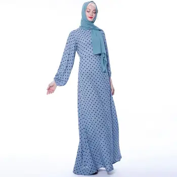 Elegantné Moslimských Žien Šifón Šaty Kaftan Polka Dot Voľné Dlhé Šaty, Islam Šaty Party Večer Vintage Šaty Čipky Arabských Móda