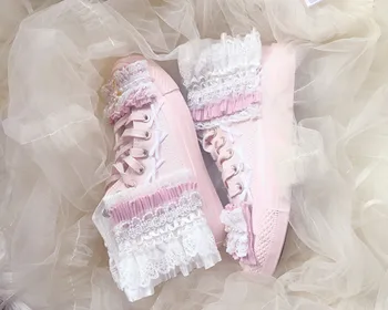 Sladká princezná ploché plátno topánky svieži ružový pásik dámske topánky lolita študent topánky škole štýl kawaii topánky cosplay loli