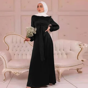 Moslim, Módne Šaty, Hidžáb Indickej Hodvábny Satén Šaty pre Ženy Dubaj Abaya Turecko Islam Skromné Oblečenie Kaftan Župan Musulmans