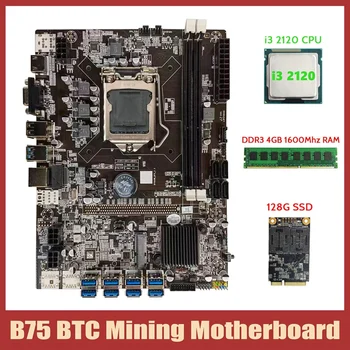 BTC B75 Ťažba Doske+I3 2120 PROCESOR+DDR3 4GB 1600Mhz pamäť RAM+128G MSATA SSD LGA1155 8XPCIE na USB B75 BTC Doska