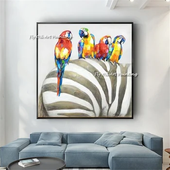 Ručne maľované Zvierat Farebné Vtáky v Zebra Olej Maľovanie nástenná maľba s Chodbou Abstraktné Obrázky pre Obývacia Izba Dekor Stenu umelecké Diela