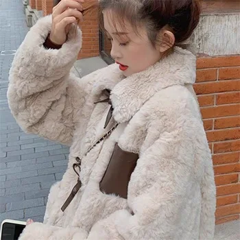 2021 nové trendové módne zimné zahusťovanie imitácia králik kožušiny voľné kórejský bowknot krátke baránok chlpatý kožúšok kabát ženy