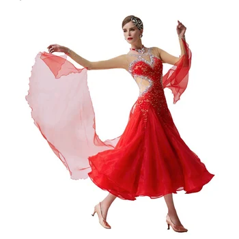 Ženy, Moderného Tanca Drahokamu Červené Šaty Sále Národného Štandardu Valčík Tanečné Súťaže, Tanečné Šaty
