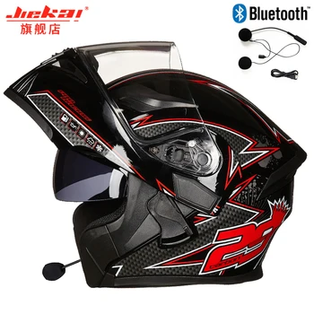 JIEKAI 902 Motocykel Bluetooth Bezpečné Flip Up Motocross Prilba Plná Tvár Prilba s Vnútorná Slnečná Clona s Cuernos Jasné, Maska