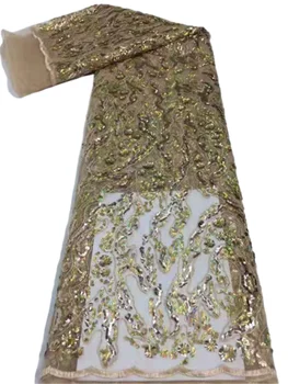 Najnovšie vysokej kvality gázy olivový zelená francúzskej čipky, výšivky flitrami 5 metrov svadobné party textílie FXC529