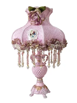 Kórejský Roztomilé Ružové stolná lampa Princezná Izba dievčatá spálňa nočná lampa Európskej záhradné dekoračné tkaniny čipky stolná lampa