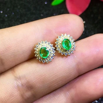 KJJEAXCMY jemné šperky 925 čistého striebra vykladané prírodné emerald žena náušnice, eliptické mikro-kvapôčky.