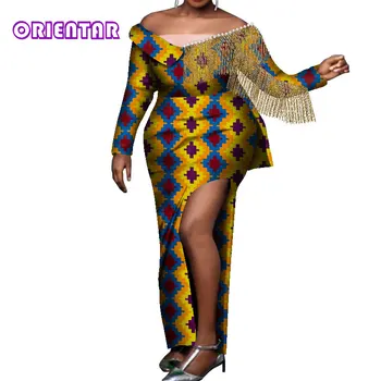 Africké Šaty pre Ženy Afriky Šaty Dashiki Bazin Riche Lomka Krku Plus Veľkosť Vestido Svadobné Party Ankara Šaty WY8213