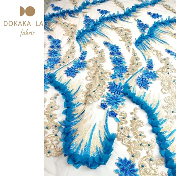 Úžasný Dizajn 3D Kvet Čipky Čistej Tkaniny S korálkami Afriky Nigérijský 2019 Vysoko Kvalitné Svadobné Nevesty Šnúrky Výšivky Materiál
