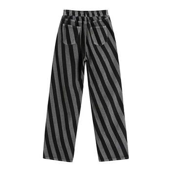 Dizajn Džínsy dámske Nohavice Diagonálne Pruhy Nohavice pre Retro Vysoký Pás Rovno Bežné Mp-up Oblečenie