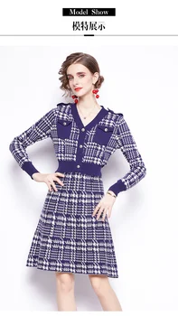 Ženy Elegantné Šaty Office Lady-Line Koberčeky Plný Šaty 2020 Nové Vrecká Podkolienok Tvaru Vintage Ženy Jeseň Šaty