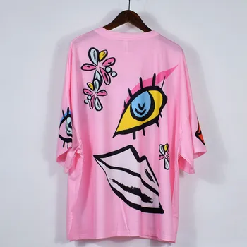Letné Módy Ženy T-Shirt Voľné Veľké Veľkosti Cartoon Tlač T-Shirt 2022 Nový Trend Korálkové Flitrami Ružové Tričko Žena LL55