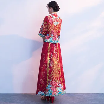Vintage Xiuhe Nevesta Čínske Svadobné Šaty Letné Phoenix Cheongsam Luxusné ancient Royal Red Čínske Tradičné svadobné Šaty