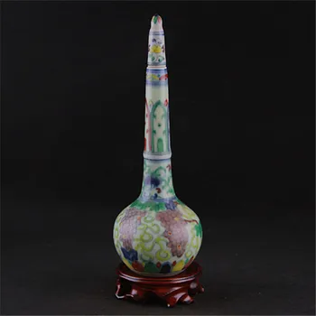 #6 Starožitné Čínsky MingDynasty porcelánová váza,hrozna,žeriav hrdla fľaše,remeslá,Dekorácie,zber a ozdoby,doprava Zdarma
