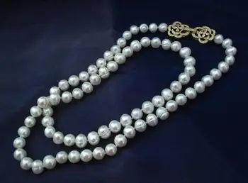 Ručne viazané prírodné 8-9mm biela usadenina perlový náhrdelník sveter reťazca dlho 82cm módne šperky