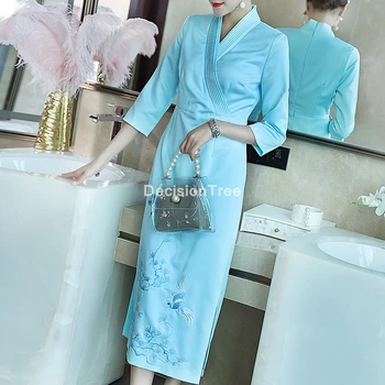 2022 lepšiu kvetinové výšivky ženy cheongsam čínskej tradičnej čipky šaty mandarin golier qipao vestidos večerné šaty