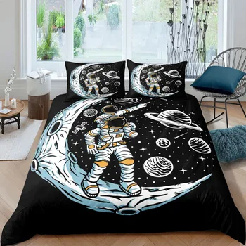 Domov Životných Luxusné 3d Zábavné Astronaut posteľná bielizeň Nastaviť Perinu Nastaviť obliečka na Vankúš Deti posteľná bielizeň Nastaviť Kráľovnej a Kráľa EU/US/AU/UK Veľkosť