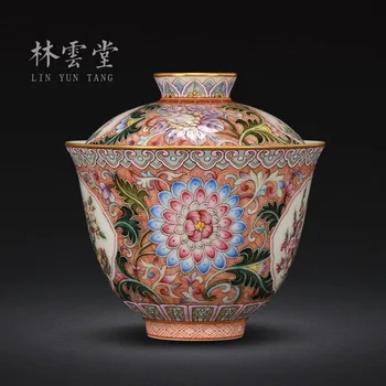 Lin Yuntang to ručne maľované olej červený smalt pokryté misy Jingdezhen ručné keramické kungfu šálku čaju