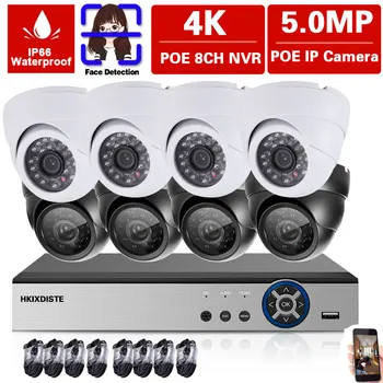 H. 265 8CH POE NVR Auta 5MP CCTV domáci Bezpečnostný Systém Nepremokavé Vnútorné/vonkajšie POE IP Dome Kamera kamerový Systém Nastaviť