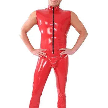 Móda Červené Sexi Latexové Muž Catsuit Fetish bez Rukávov Latex Trikot Kostýmy Boydsuit Pre Človeka Plus Veľkosť Hot Predaj LCM010