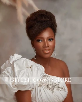 Biele Rameno Večerné Šaty Pre Ženy 2021 Strany Záhybov Svietidla Rukáv Afriky Elegantné Prom Šaty Župan De Soiree