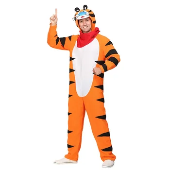 Halloween Tiger Oblek Pre Dospelých Mužov Zvierat Onesies Zime Teplý Flanel Sleepwear Kapucňou Anime Cosplay Kostým Party Roztomilý Fantasy