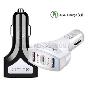 100ks QC3.0 Dual Port USB Nabíjací kábel do Auta Typ c Port Rýchle Nabíjanie telefónu Xs Max Xr X Univerzálna Nabíjačka