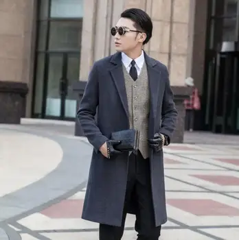 Oblek golier bez tlačidlo bežné vlnené kabát mužov výkopu coats dlhé rukávy mens kabát cashmere kabát casaco masculino anglicko